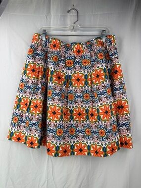Boden Women’s Pleated A-Line 2-Pocket Elasticized Orange Floral Pattern Skirt